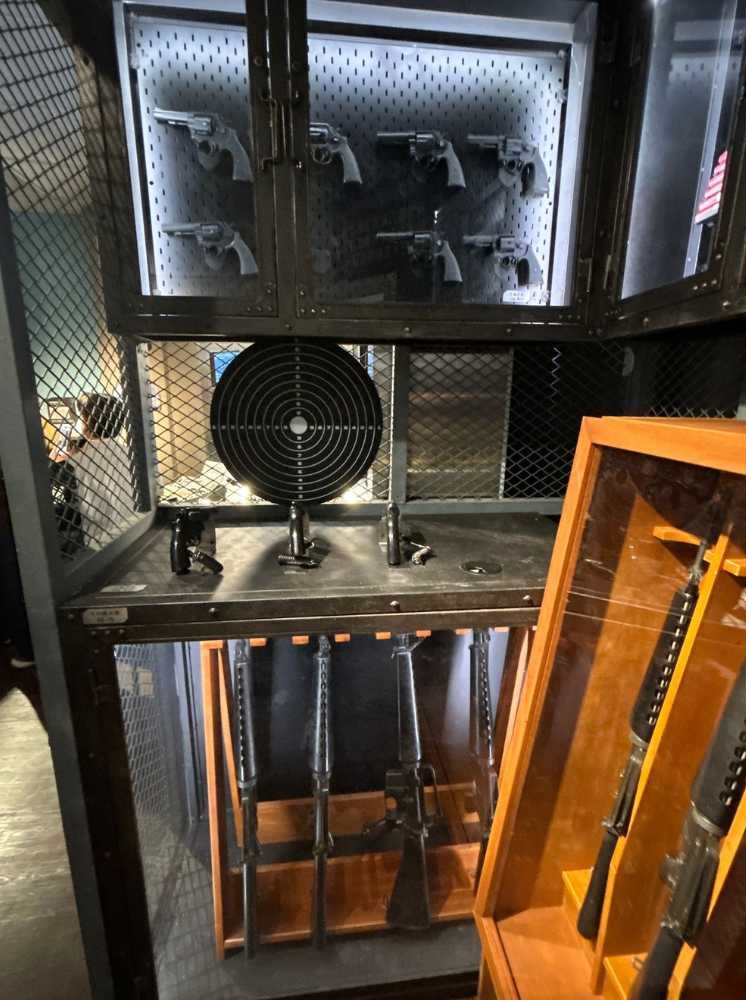 The armoury displays highly realistic weapon props.